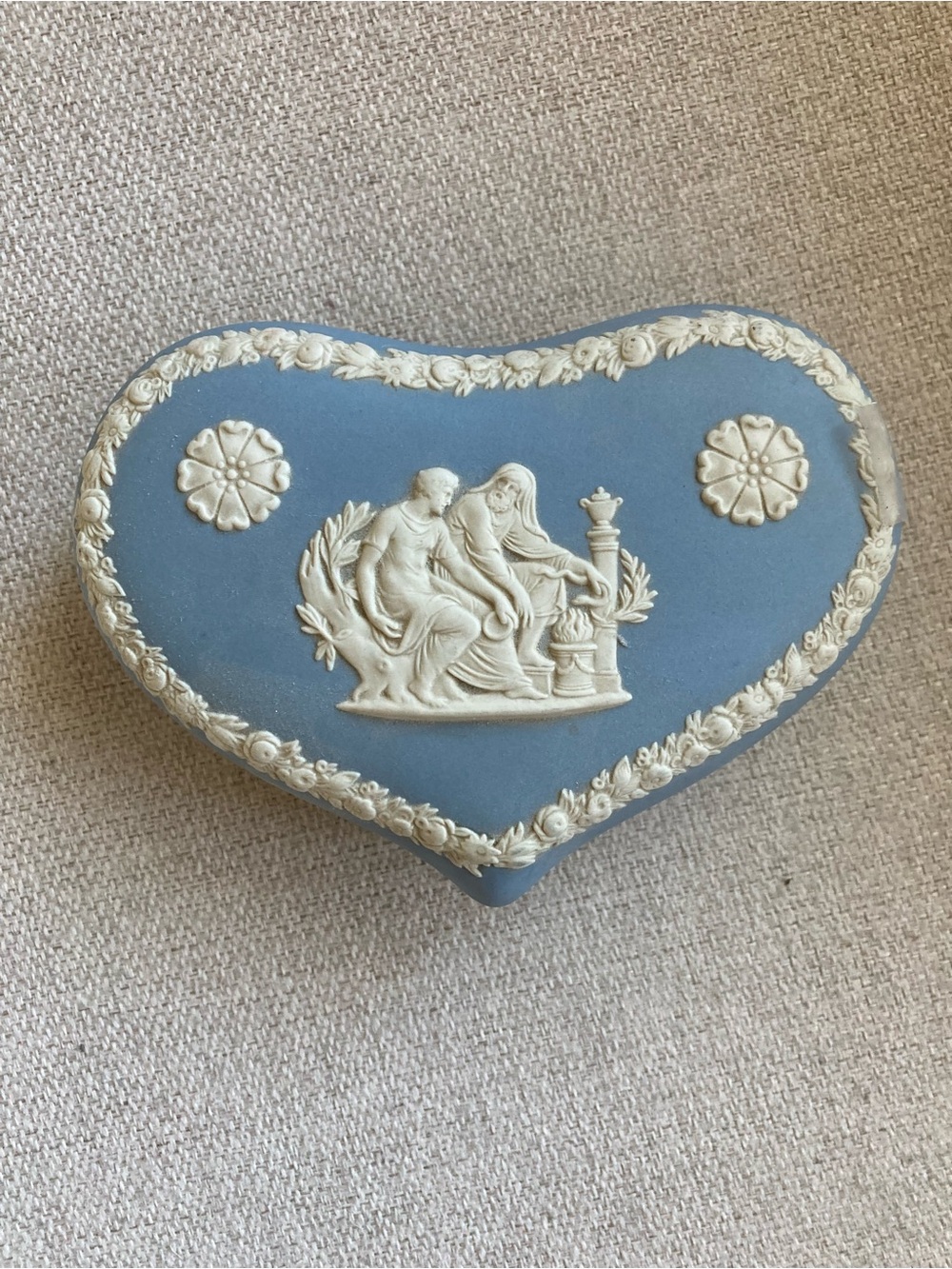 Wedgwood Blue and White Heart Jasperware Trinket Box